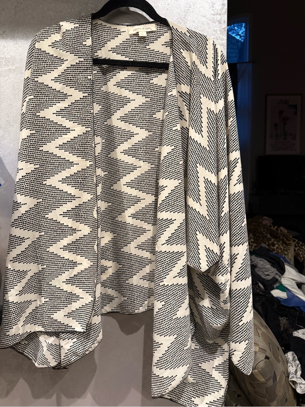painted threads Black and Cream Polka Dot Open Cardigan